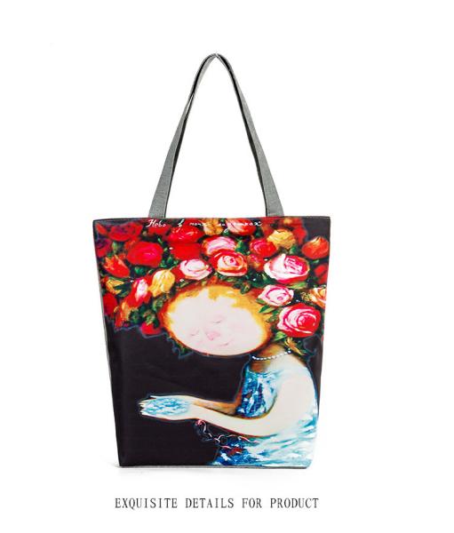 Rose ring girl canvas shoulder bag blond child female cartoon printed bag Handbags