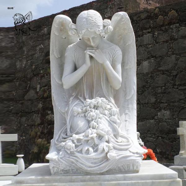 Kneeling Guardian Angel Marble Sculpture Weeping Cemetery Angel Statue Tombstone Handcarved Life Size