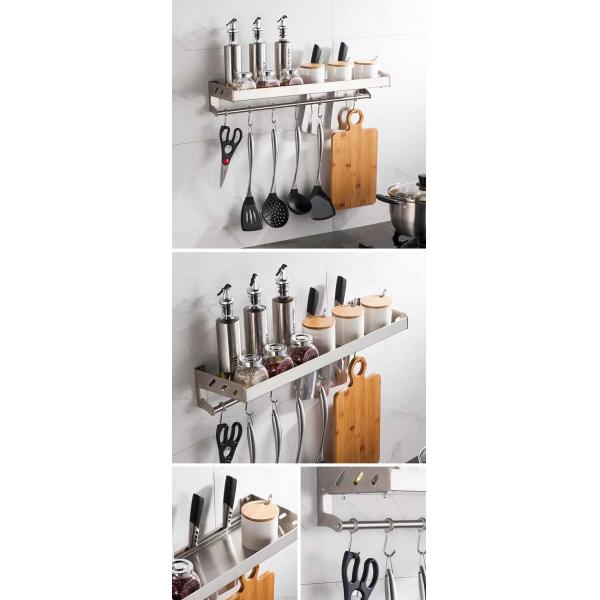 Multifunctional Wall Mounted Kitchen Shelf Stainless Steel 304 Material For Spice Storage