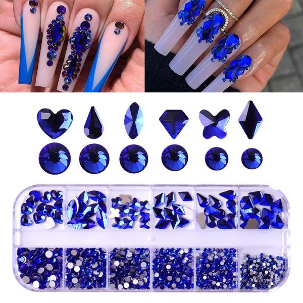 Nail SPA or Training 12 Grid AB Nail Stone Kit with Multi Shape Crystal Rhinestones