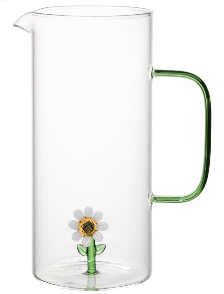 Customizable Borosilicate Glass Jugs Kitchen Household Glass Kettle With 3D Flowers