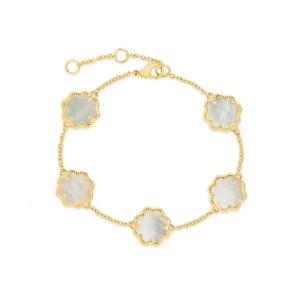 18K Gold Plated 925 Sterling Silver Flower Shaped Mother of Pearl Bracelet with
