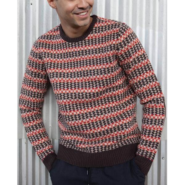 100 % Lambswool Jacquard Knit Sweater Fair Isle Floating For Male Striped