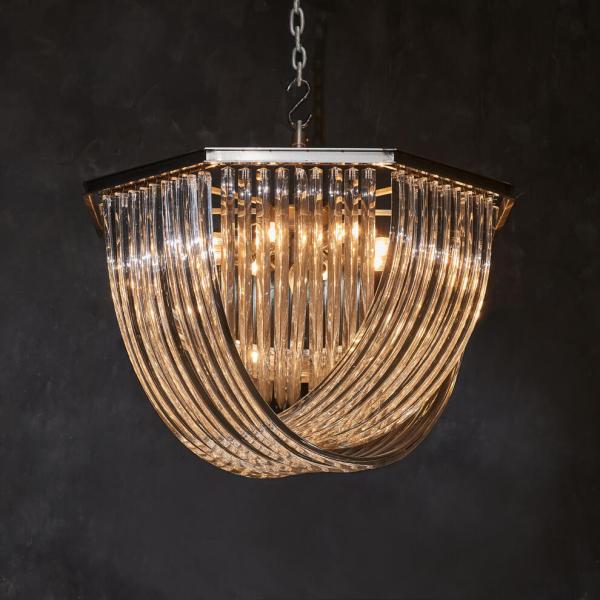 Crossglass Pendant Crystal Ceiling Mount Chandelier with Brass Finish