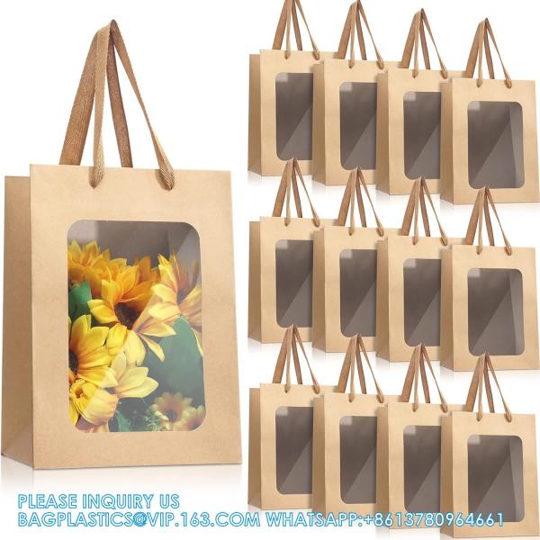 Kraft Shopping Bags With Handles For Present, Festivals Party Gift Bags With Transparent Window
