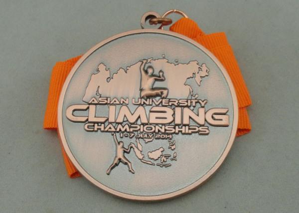 3D Asia University Climbing Die Cast Medals In Size 2.0 Inch, Antique Gold and Antique Copper Plating