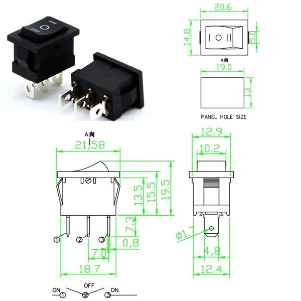 3 Pin 3 Position On Off On Rocker Switch T105