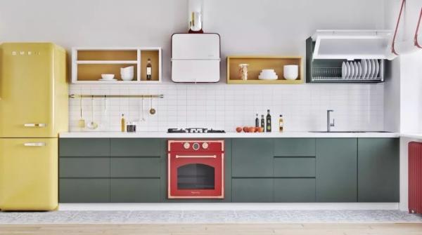 Wood Grain Melamine Board Kitchen Cabinet / Home Modern Wooden Kitchen Cupboards