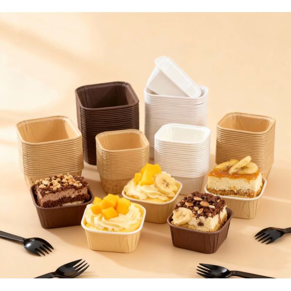 Custom Square Baking Cups - Disposable Greaseproof Liners for Cupcakes Paper Bowl