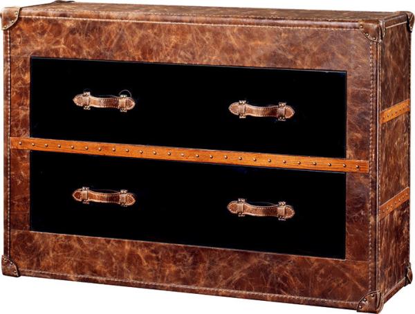Durable Vintage Leather Trunk , Leather Storage Chest Trunk Steel Drawer Hotel Usage