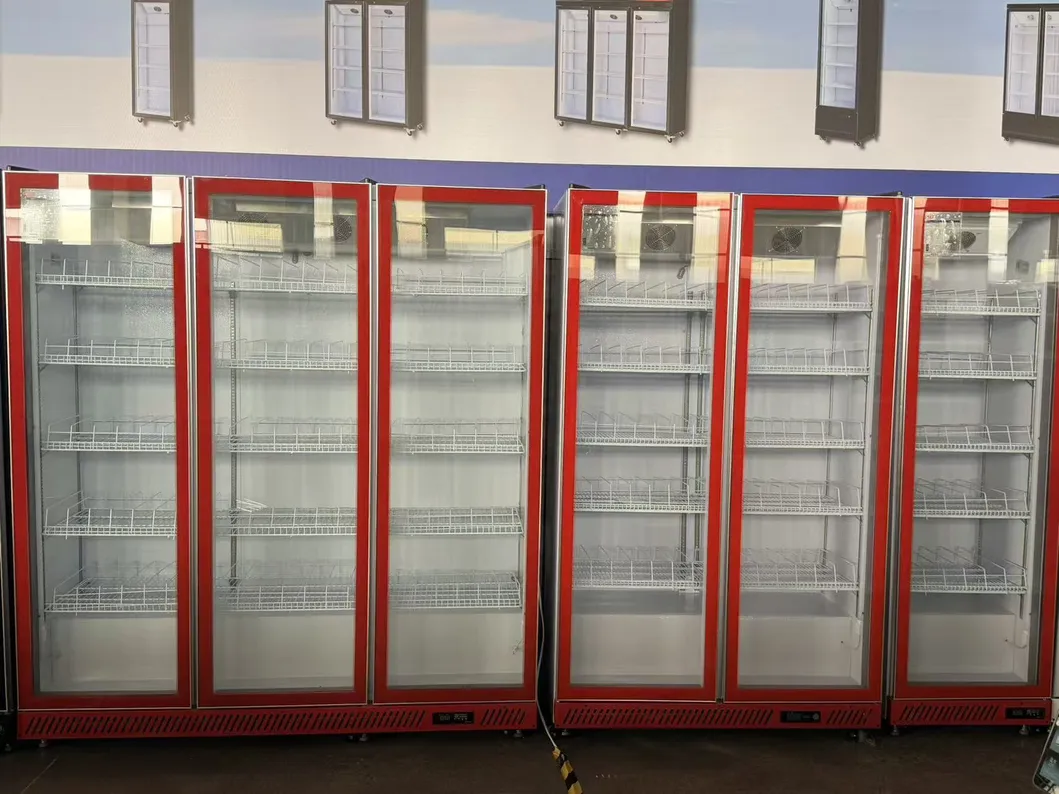 Commercial Double Door Refrigerator Beer Beverage Glass Upright Refrigerated Display Showcase