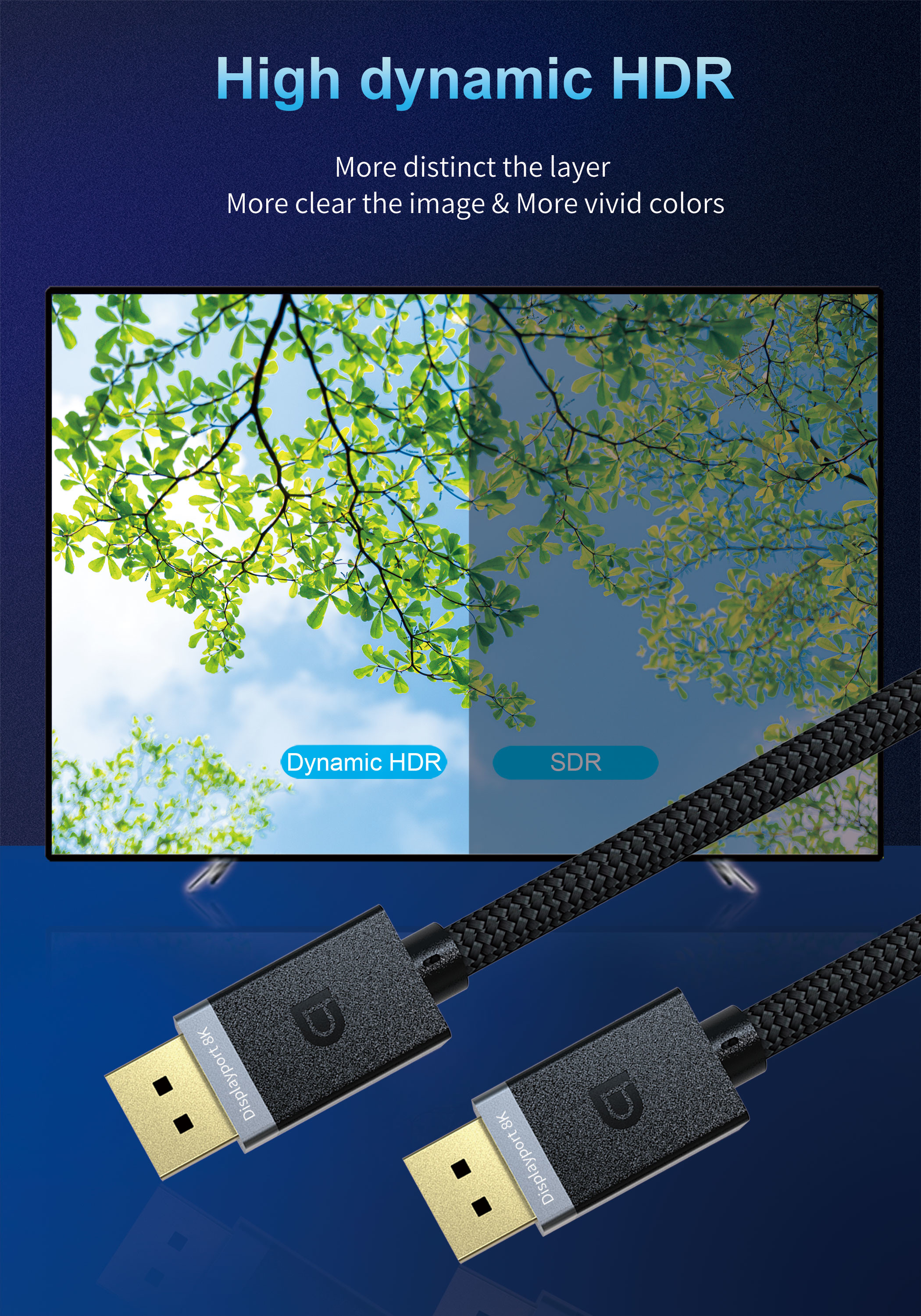 1,2 кабель покрытый золотом 8K Displayport DP1.4 VESA 144Hz аттестовал HBR3 DSC