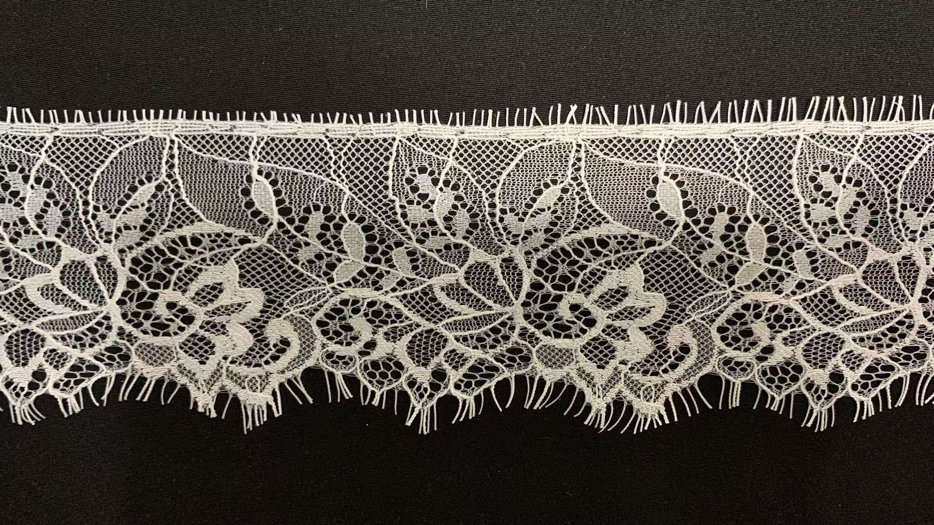 Wholesale White Pure Nylon Eyelash Lace Trim with Hollow Floral Pattern and 8