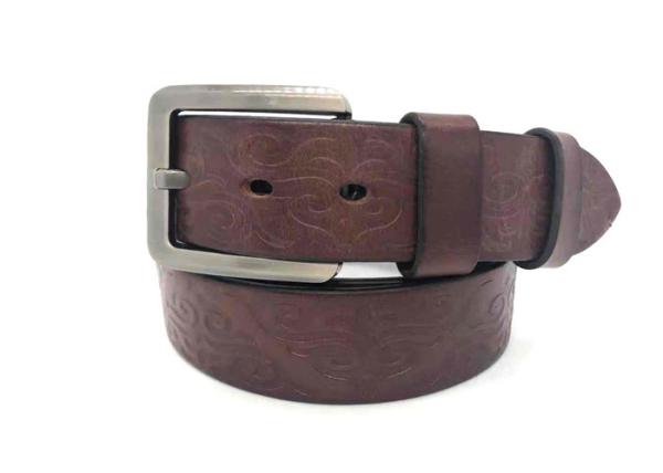 Vintage Mens Casual Embossed Leather Belt 1.5 Wide Brown Color