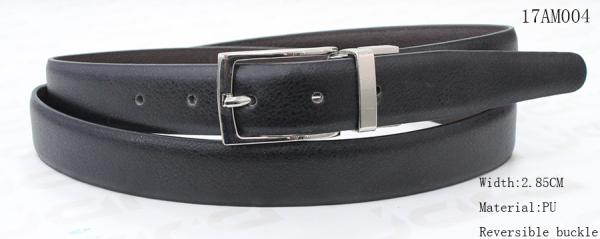 Dark Black PU Reversible Buckle Belt With Nickel Satin Zinc Alloy 2.85cm Width