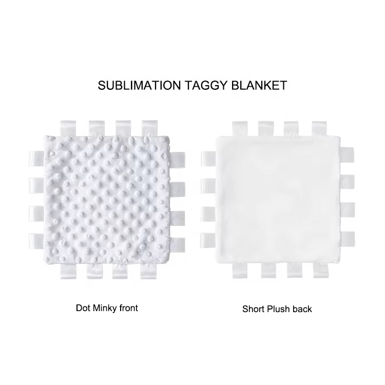 Baby Gift Ideas Personalized 3D Dot Minky Taggy Blanket Knitted Animal Pattern Sublimation Plush Blanket With Ribbon Tags