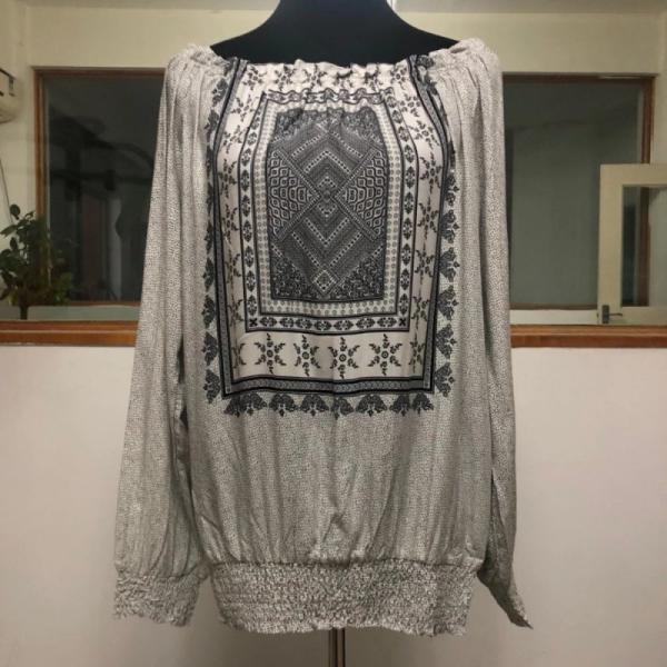 Grey Plus Size Off The Shoulder Tops Ethnic Style Women's Plus Size Blouse