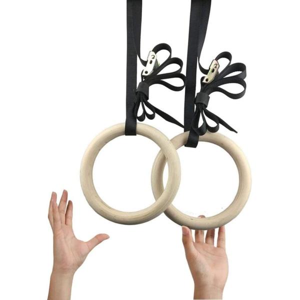 Roman Ring Gymnastics 32mm Wooden Gym Rings Customized Durable Universal Wooden Ring Fitness Foldable Strap Wooden Drum Hoops