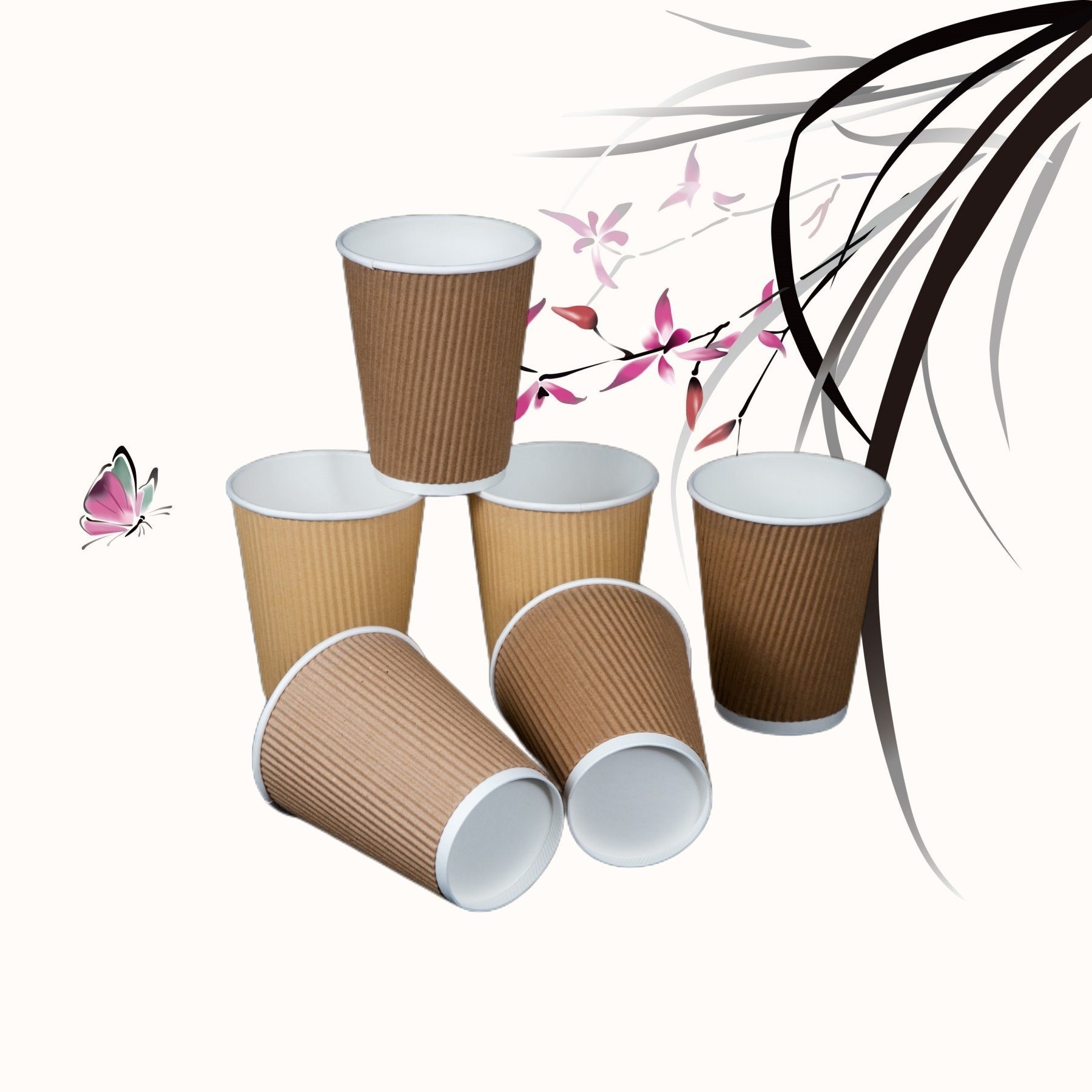 Biodegradable 8 Oz -12 Oz Ripple Wall Paper Disposable Coffee Cup for Hot Beverages