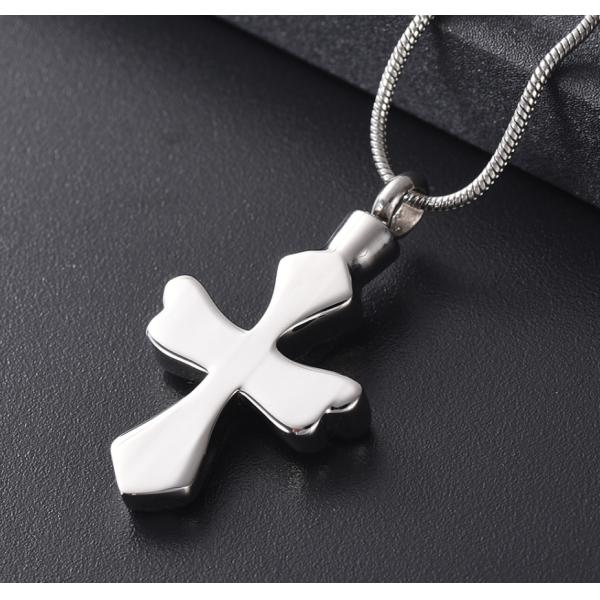Men's Stainless Steel Cremation Jewelry for Pet Ashes Crystal Cross Pendant Necklace