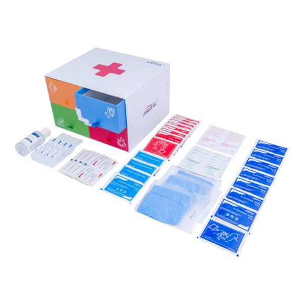 Cardboard First Aid Kit Boxes 4 Compartments For Cleansing Burncare Woundcare And Fever Care
