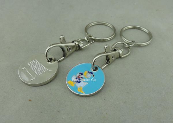 Promotional 2D Shopping Cart Coin Keychain , Iron Stamped Custom Metal Tokens