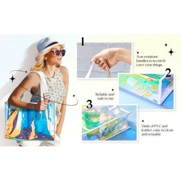 Recycled Recyclable Hot Sale Customized Logo and Size Clear Transparent Holographic PVC Gift Iridescent Tote Bag Hologram TPU Laser Shopping Handle Bag