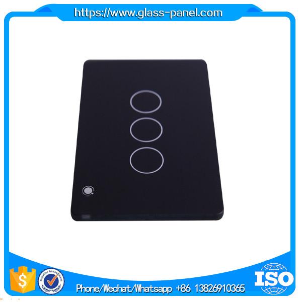 CNC Grinding edge 2mm thickness 3 gang glass wall switch, 125MM x 95mm with custom LOGO printing