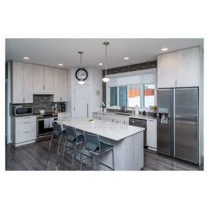Cream Colored Plywood Kitchen Cabinets With Melamine PVC Surface