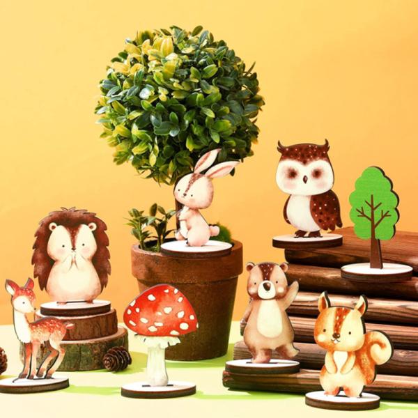 Creative Cartoon Animal Squirrel Rabbit Custom Animals Wooden Desktop Decorations