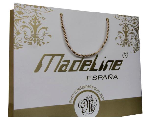 Gold White Paper Carrier Bag Of Made Line Lady Fashion Collection Twist Handle Embossed Logo