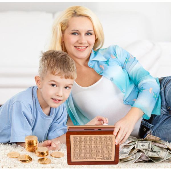 Best Selling Unique 10000 Savings Challenge Box Wooden Cash Savings Box Children'S Piggy Bank