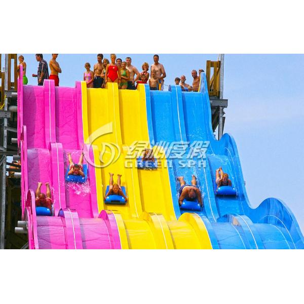 Giant Interactive Racing Fiberglass Water Slides with Multi Lane , Customized