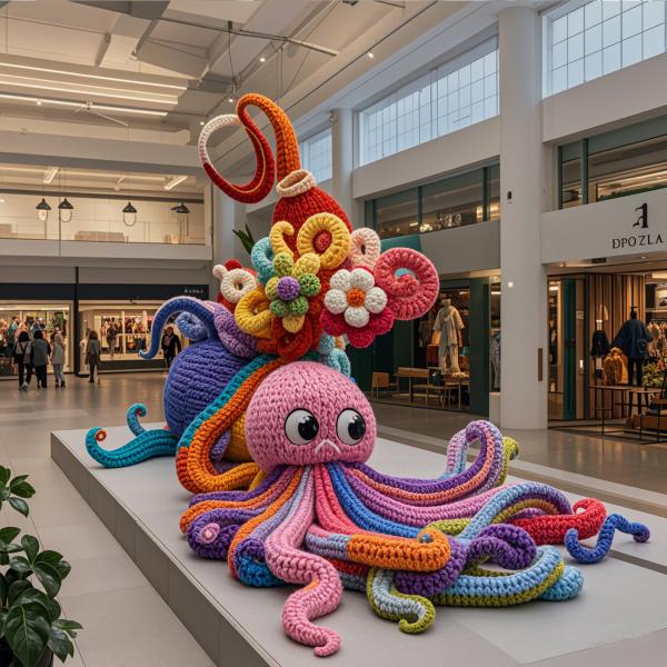 Handmade Cartoon Wool Knitted Octopus for Christmas Thanksgiving Shopping Centers