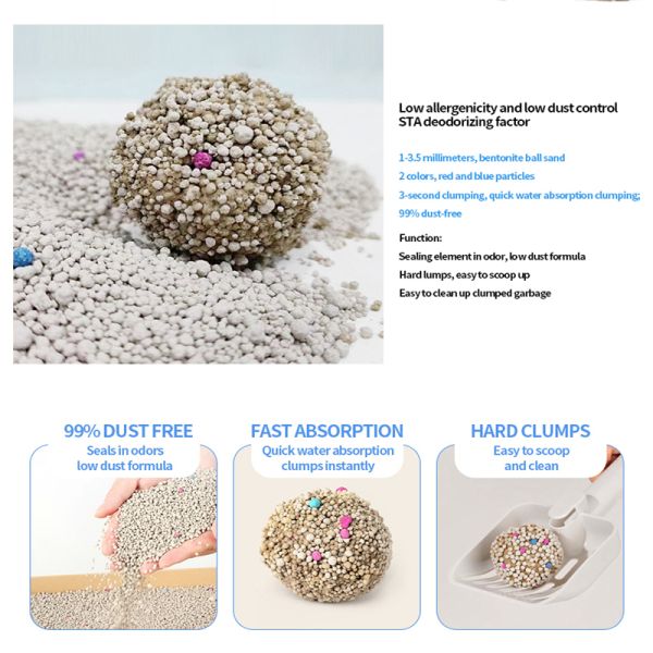 High Quality Pet Products 100% Natural Eco-Friendly Dust-Free Spherical Polymer Bentonite Cat Litter