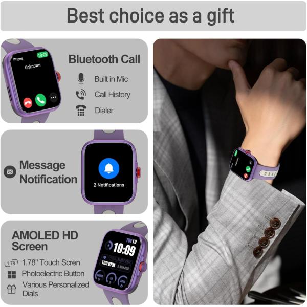 GPS 1.78'' AMOLED HD Display Smartwatch Bluetooth Call Receive Text Sleep Tracker Gold