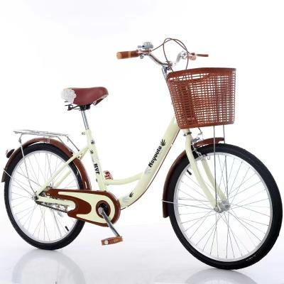 26 Inch Single Speed City Bicycle With Basket Pink Bike For Women