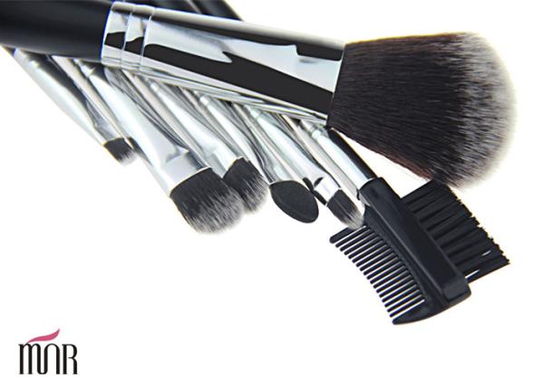 Goat Hair Travel Makeup Brush Set With Pink Pu Bag , Face Makeup Brushes