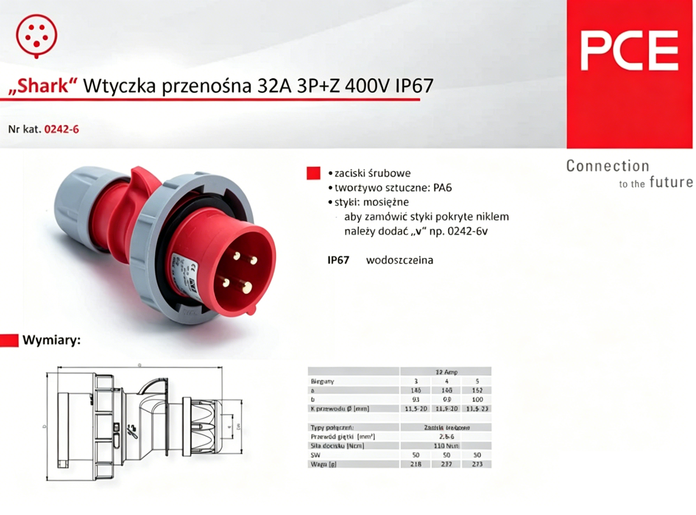 PCE Industrial Waterproof and Explosion-proof Welding Machine Vehicle Three-phase Four-wire Plug 380V-32A-4 Cores-IP67-Typ0242
