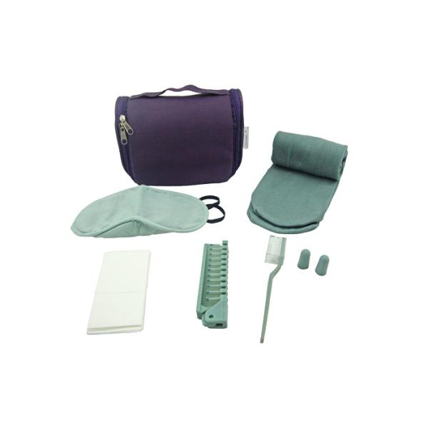 Travel Amenity Kits With Purple Oxford Cloth Cosmetic Bag For Air Flight