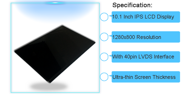LVDS 1280x800 IPS LCD 10.1 Inch TFT IPS Display Panel 3.3V Customized