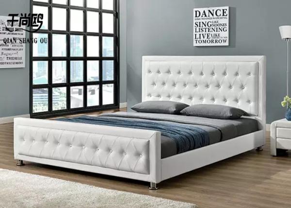 Crystal button leather luxury bedroom platform upholstered bed