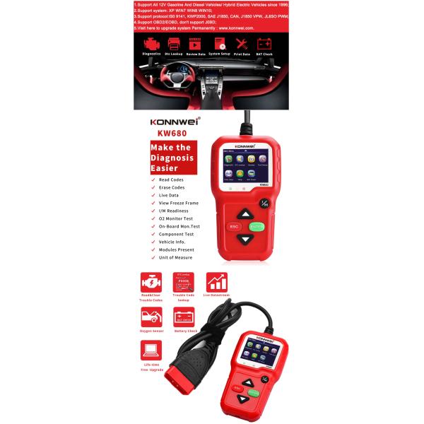 Auto Diagnostic Tool For 12V Trucks Cars Engine Scanner For OBDII Cars KW680