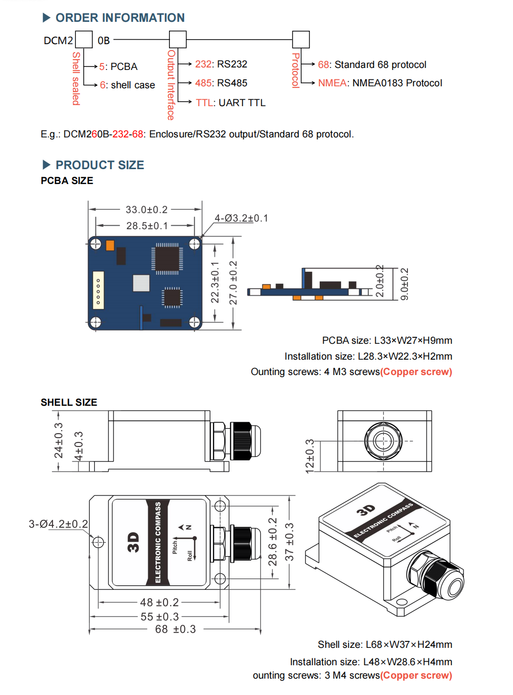 DCM250B/260B Marine Electronic Compass , High Accuracy Digital Compass for Ship Navigation