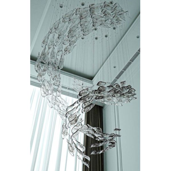 Creative Hotel Lobby Villa Banquet Hall Engineering Crystal Custom Lamp Decoration Spiral Glass Leaf Accessories