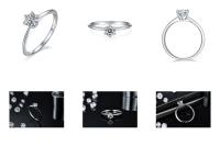 9K com corte de prata Moissanite branco Diamond Minimalist Wedding Jewelry do anel
