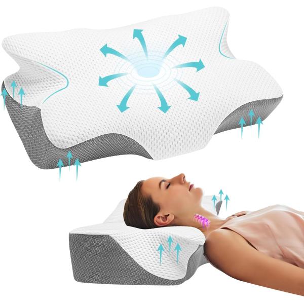 Bed Sleeping Memory Foam Neck Pillow for Side and Stomach Sleepers Ergonomic Design