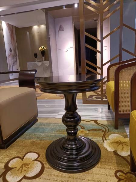 Gelaimei Hotel Lobby Furniture Solid Wood Easy Chair With Tea Table OEM Welcome