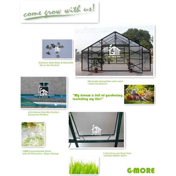 Aluminum Greenhouse-Titan series-406X506X302CM-Green/Black Color-10mm thick PC