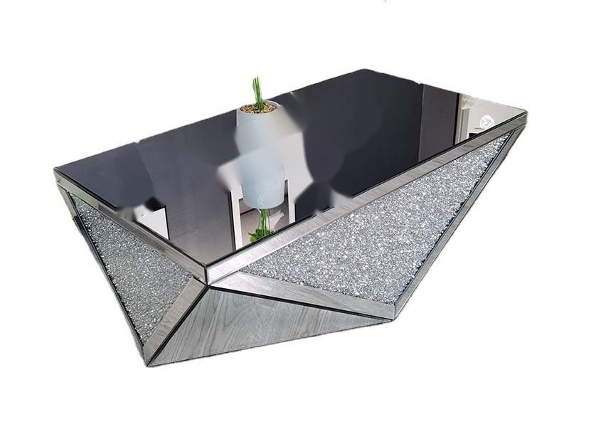 Mirrored Finish Coffee Table with Crushed Diamond Design and MDF Material